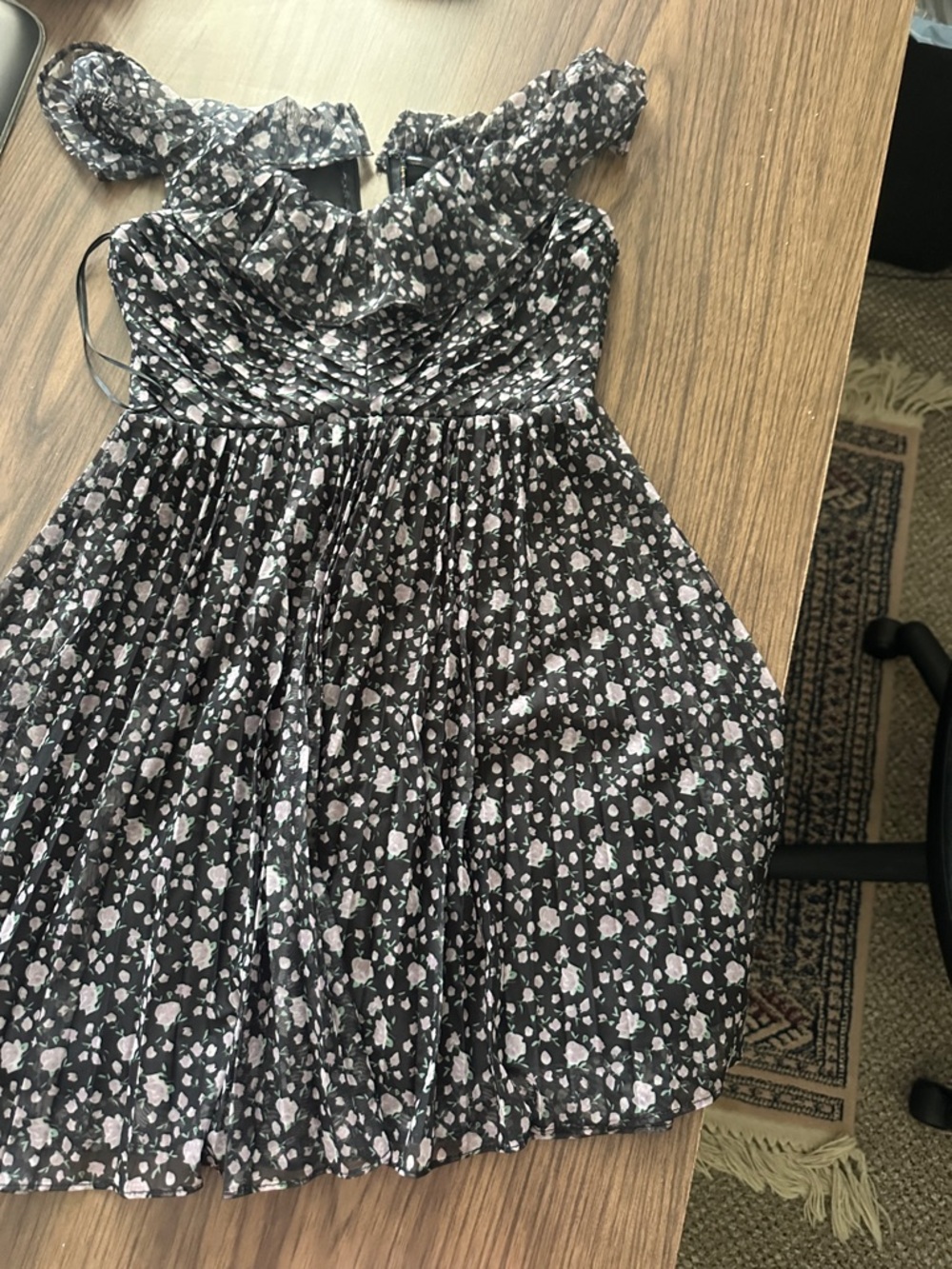 Girls Black Floral Ruffle Sundress with Pink Blossoms